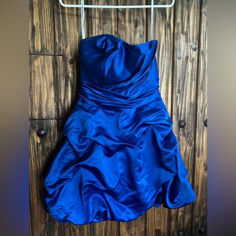 David’s Bridal Strapless Blue Mini Dress -